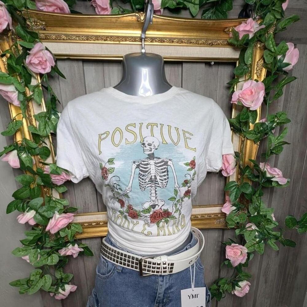 Soft goth skeleton graphic babydoll tee size L
